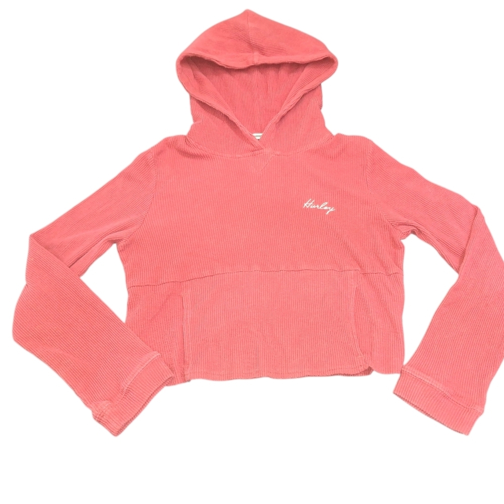 Hurley Coral Pink Ribbed Cropped Hoodie